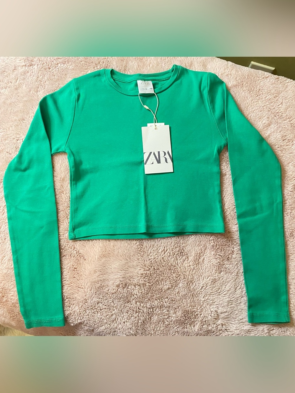 Zara Bright Emerald Long-Sleeve Crop Top